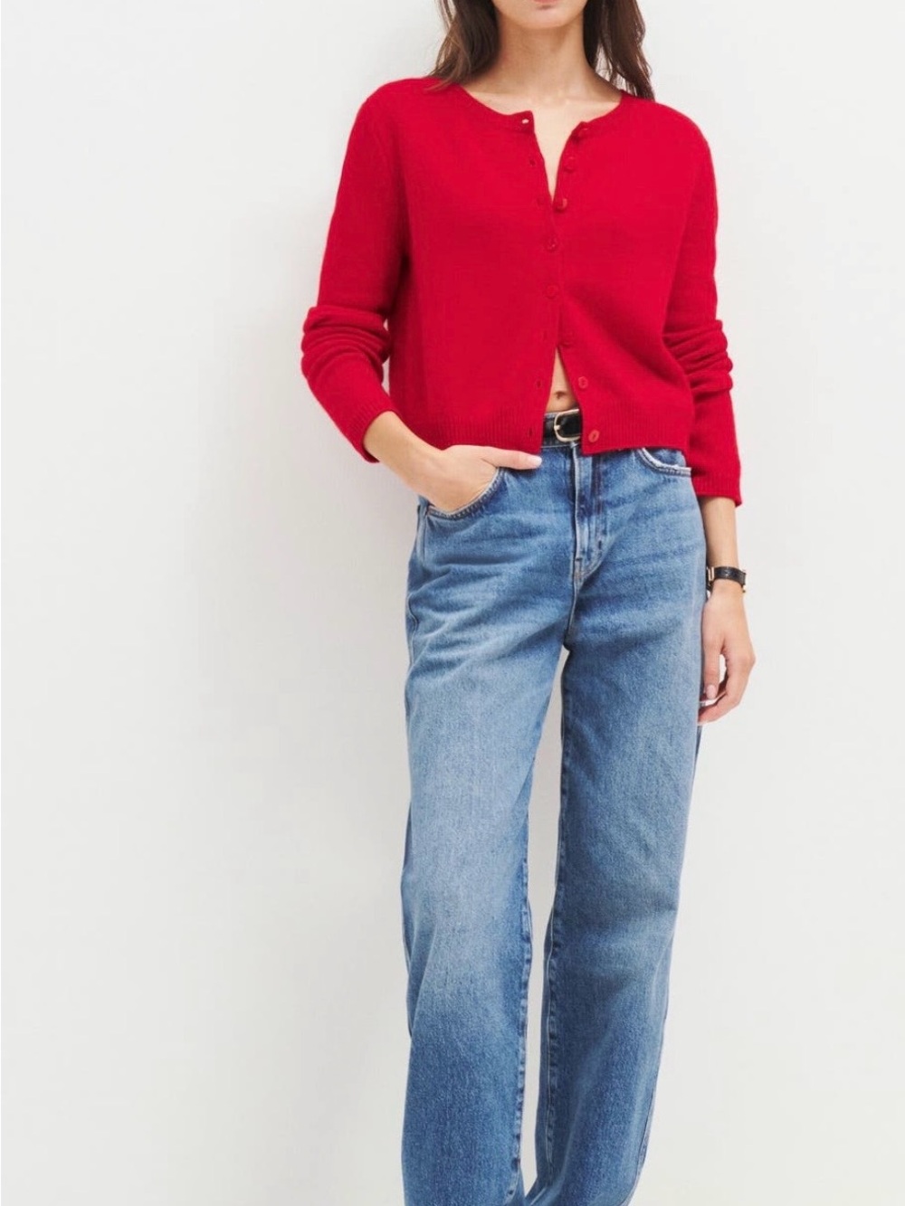 Reformation Clara Cashmere Crew Cardigan Cherry Size - L